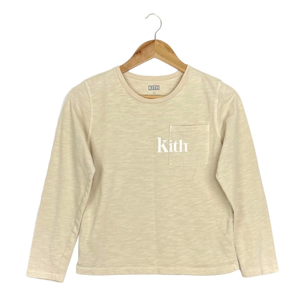 Kith Kids Quinn L/S Pocket Tee Plaster Beige Tan Size 12